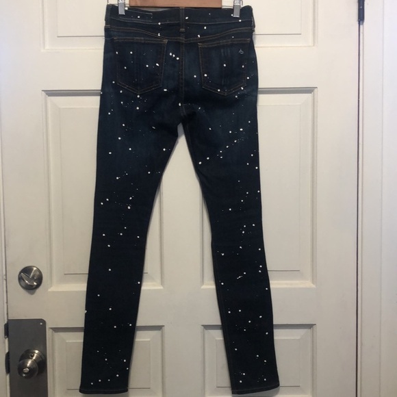 RAG & BONE Blue White Dark Rinse Andfield Splatter Paint Skinny Jeans Size 26 - Picture 5 of 13